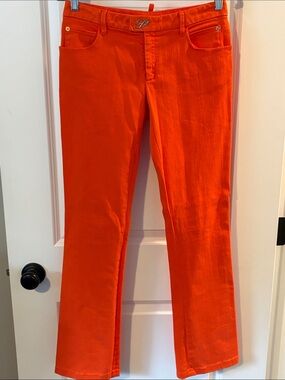 DSquared2 Bright Orange Women's Flare stretchy Jeans D2 gold logo on front